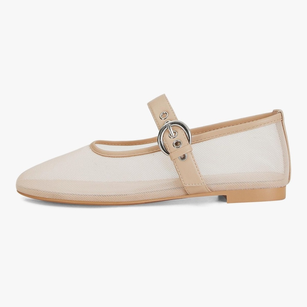 Women's Beige Slip-On Mesh Mary Jane with working buckle, NIB  size 7 medium - Picture 3 of 5